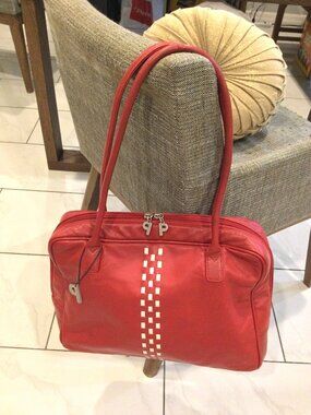 PICARD Red Leather Handbag Top Handle Medium Zip Bag